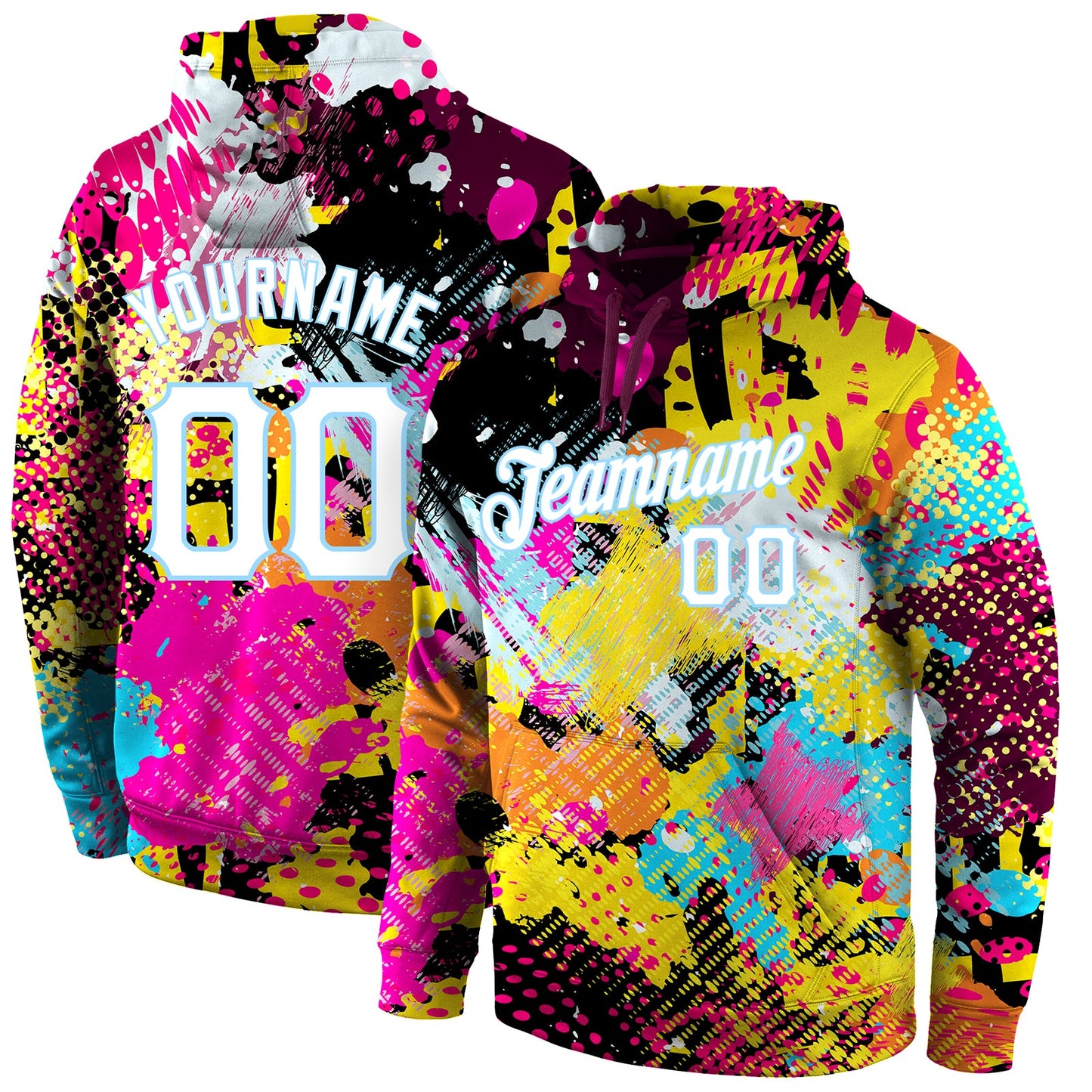 Custom Stitched Graffiti Bright Psychedelic Pattern White-Light Blue 3D Sports Pullover Sweatshirt Hoodie - Main View