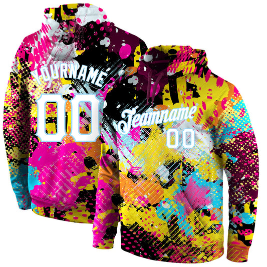 Custom Stitched Graffiti Bright Psychedelic Pattern White-Light Blue 3D Sports Pullover Sweatshirt Hoodie - Main View