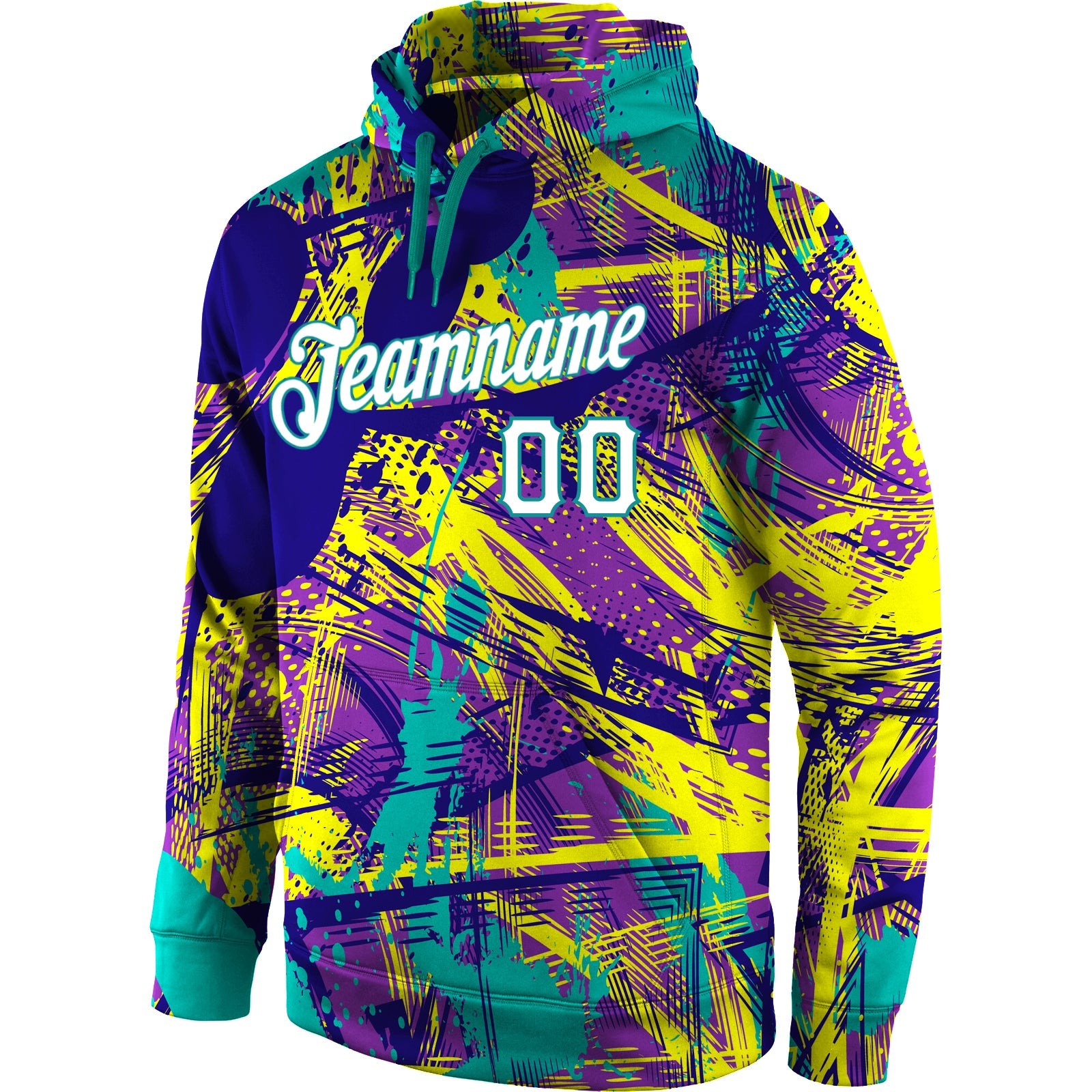 Custom Stitched Graffiti Pattern White-Aqua 3D Sports Pullover Sweatshirt Hoodie view 2