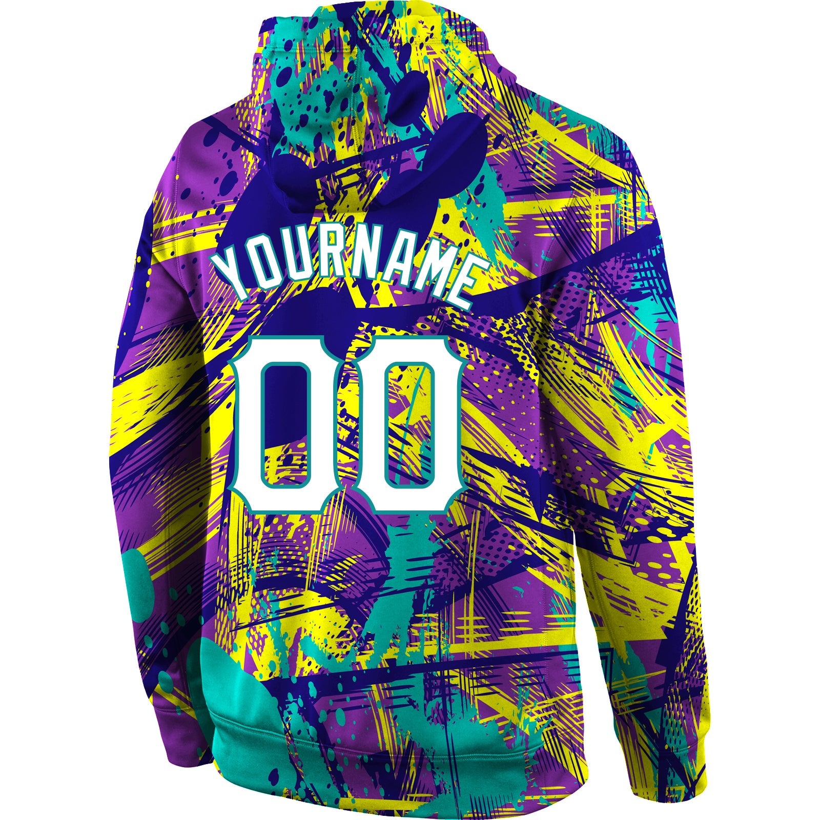 Custom Stitched Graffiti Pattern White-Aqua 3D Sports Pullover Sweatshirt Hoodie view 3