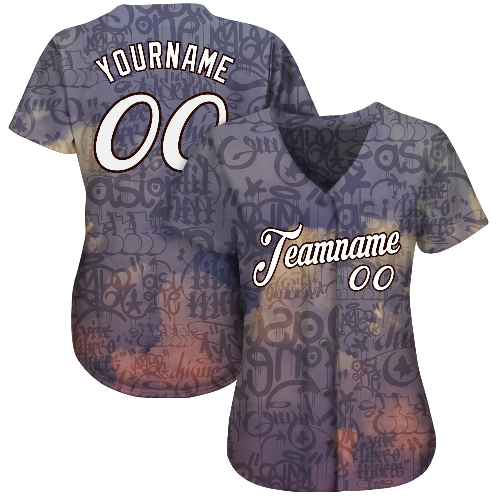 Custom Graffiti Pattern White-Black 3D Sky's The Limit Authentic Baseball Jersey view 2