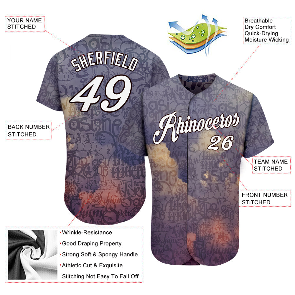 Custom Graffiti Pattern White-Black 3D Sky's The Limit Authentic Baseball Jersey view 3
