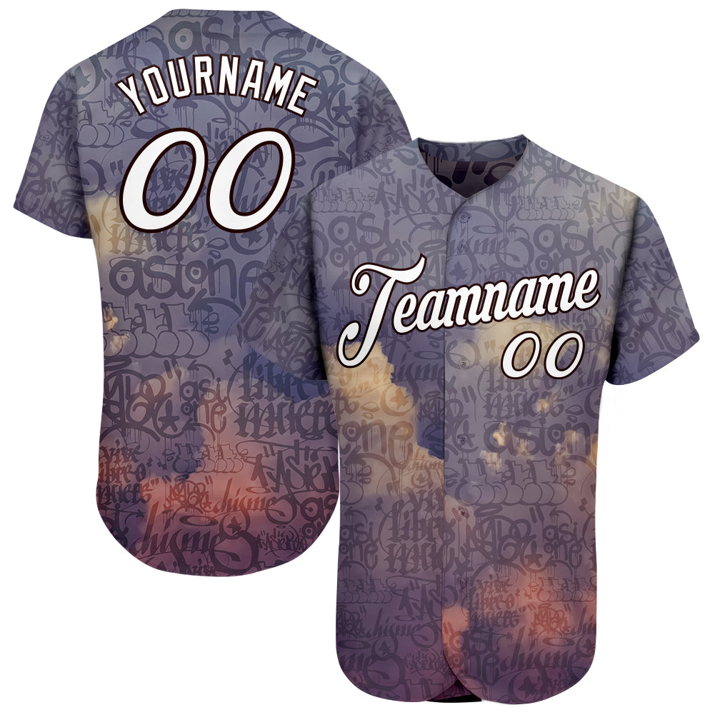 Custom Graffiti Pattern White-Black 3D Sky's The Limit Authentic Baseball Jersey - Main View