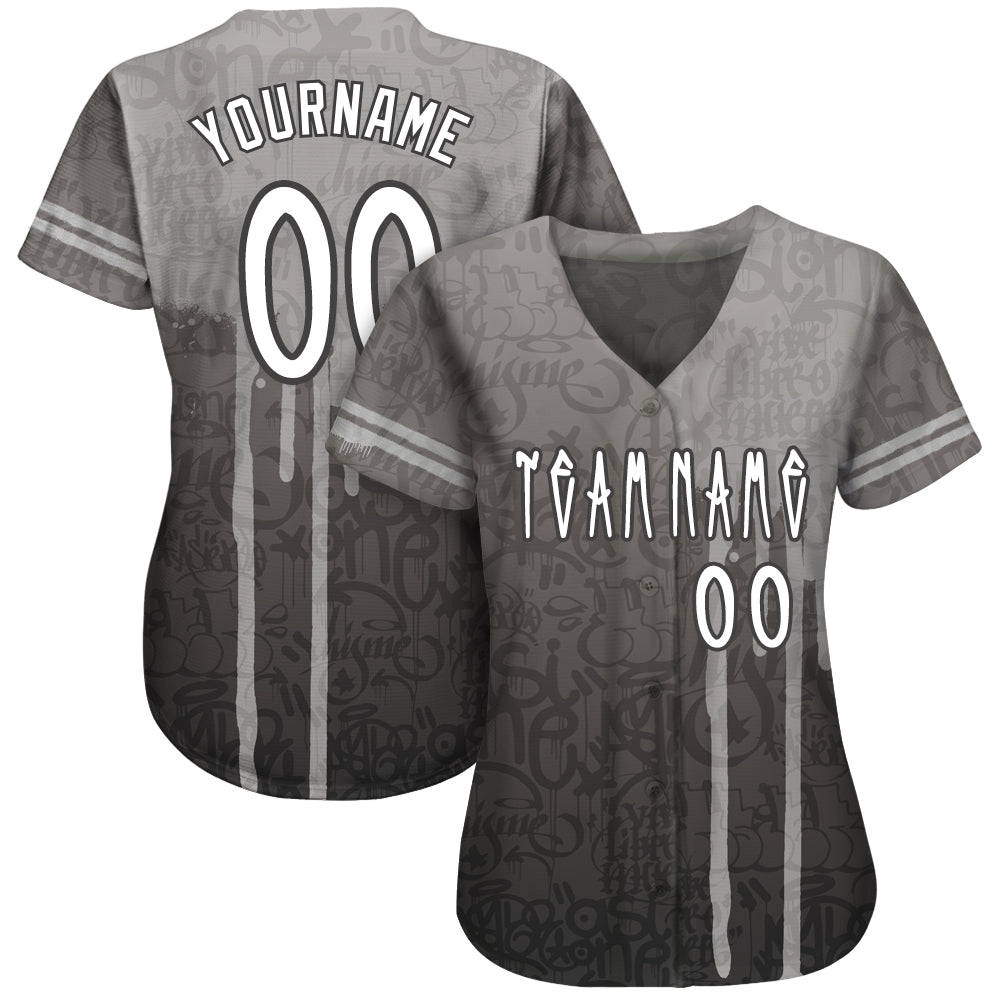 Custom Graffiti Pattern White-Gray 3D Picaxao Authentic Baseball Jersey view 2