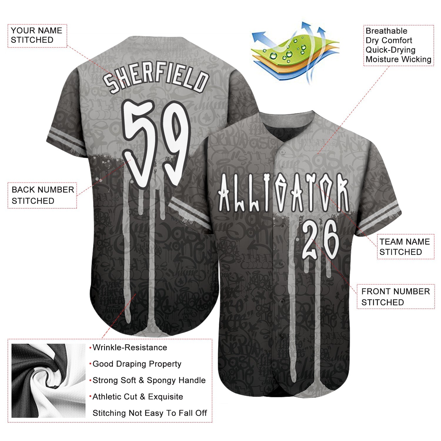 Custom Graffiti Pattern White-Gray 3D Picaxao Authentic Baseball Jersey view 3