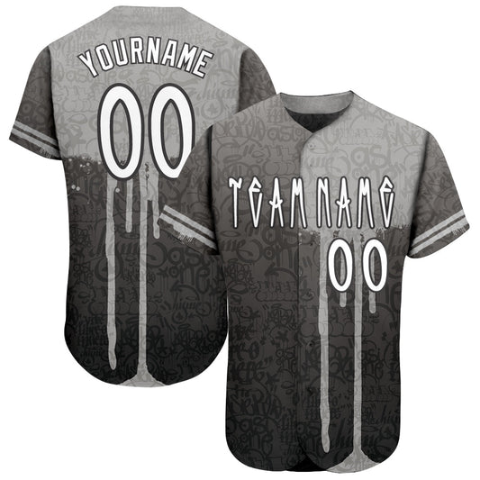 Custom Graffiti Pattern White-Gray 3D Picaxao Authentic Baseball Jersey - Main View