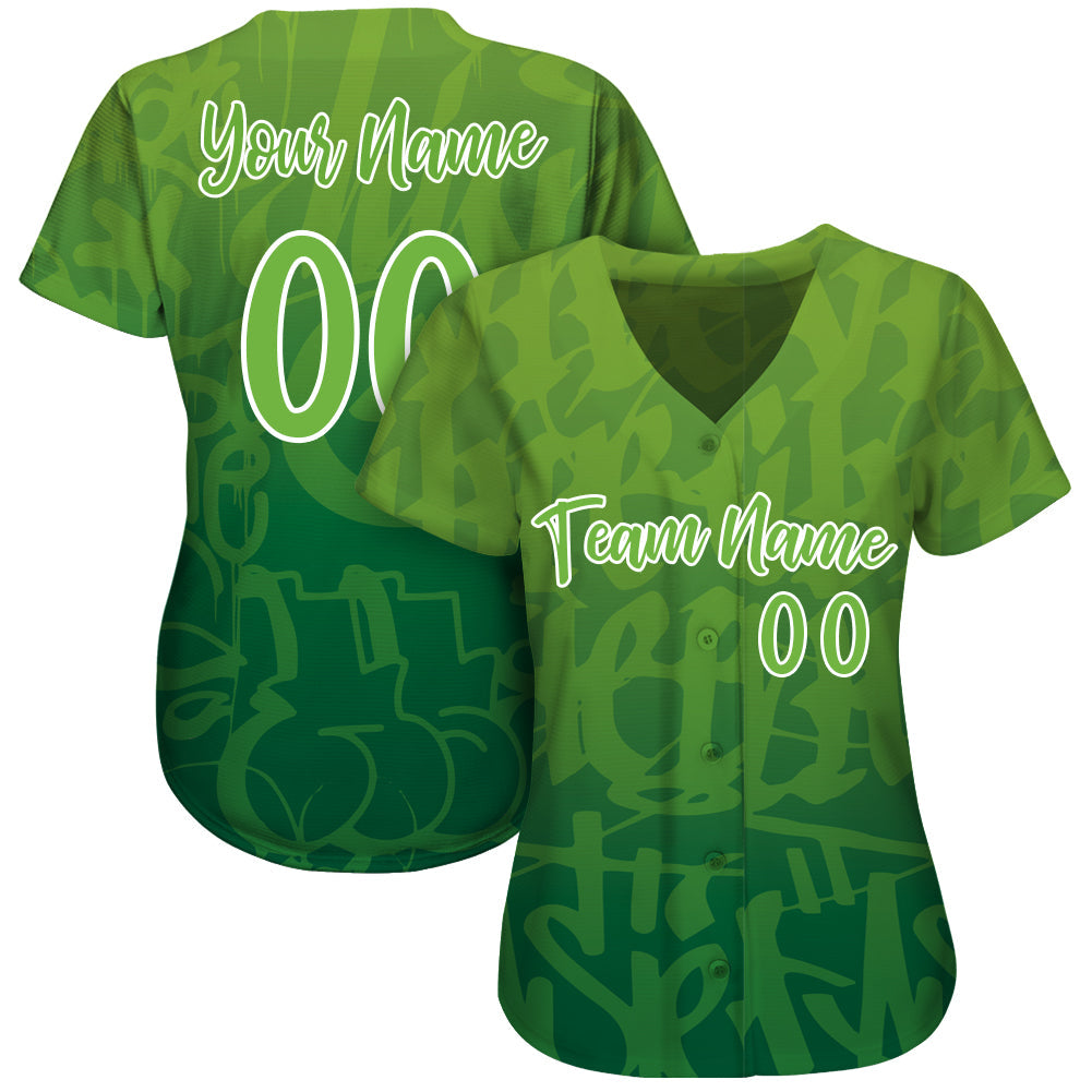 Custom Graffiti Pattern Green-White 3D Green Authentic Baseball Jersey view 2