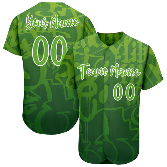 Custom Graffiti Pattern Green-White 3D Green Authentic Baseball Jersey - Main View