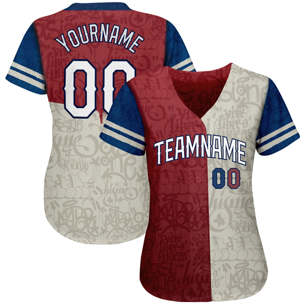 Custom Graffiti Pattern White-Royal 3D Tommy Authentic Baseball Jersey view 2