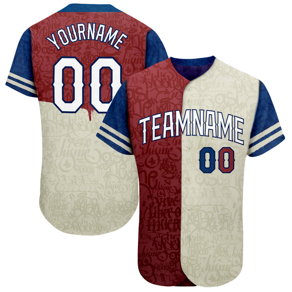 Custom Graffiti Pattern White-Royal 3D Tommy Authentic Baseball Jersey - Main View