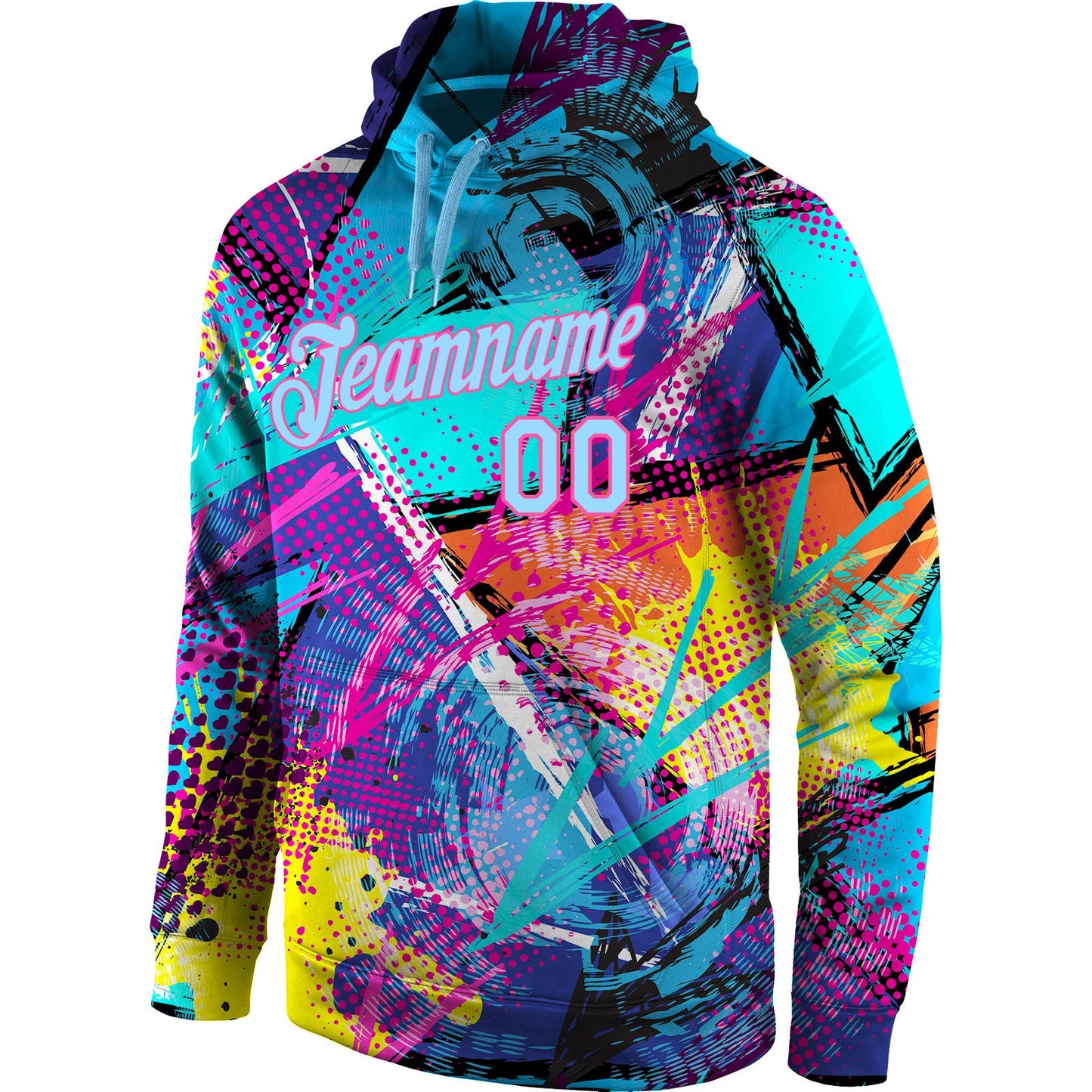 Custom Stitched Graffiti Pattern Light Blue-Pink 3D Sports Pullover Sweatshirt Hoodie view 2