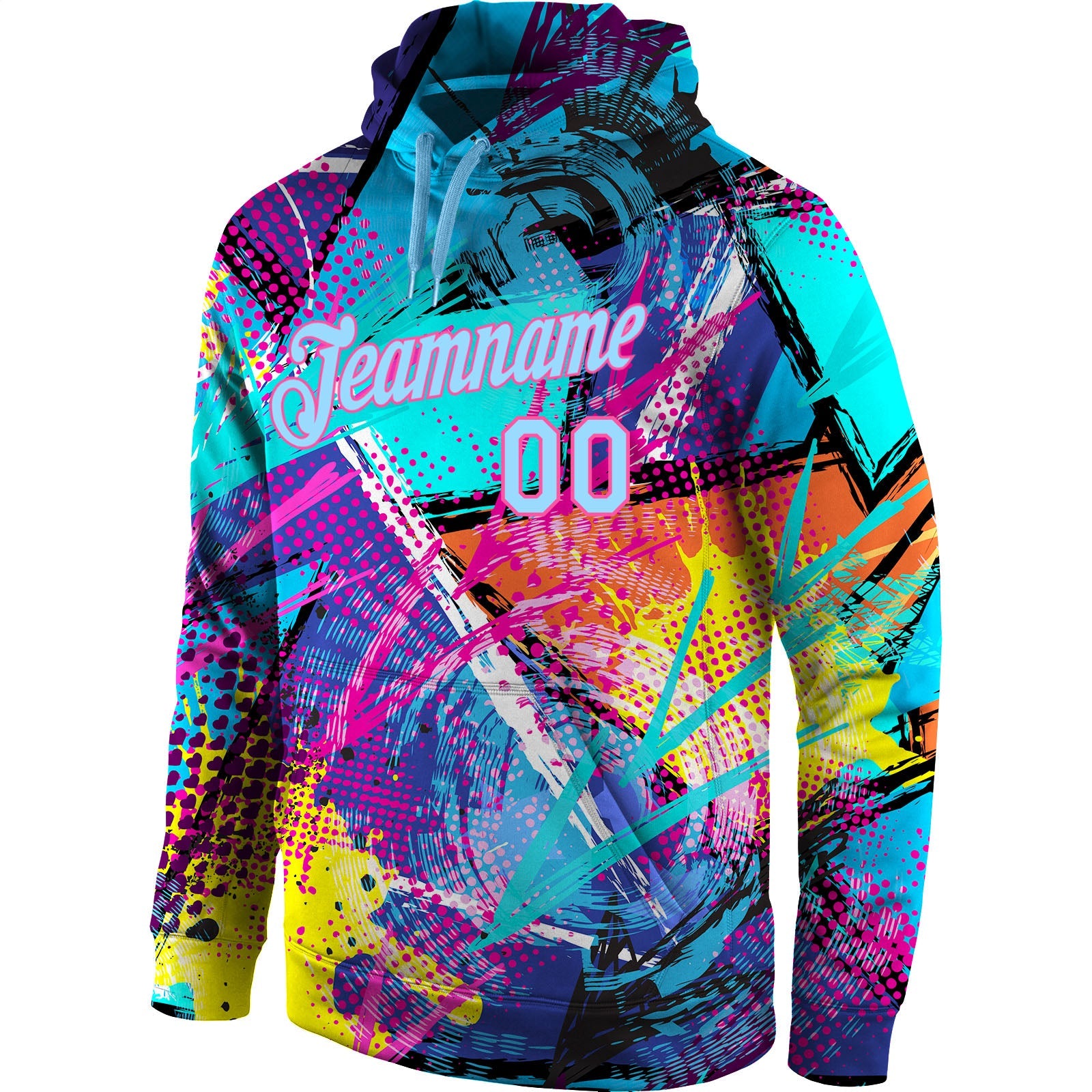 Custom Stitched Graffiti Pattern Light Blue-Pink 3D Sports Pullover Sweatshirt Hoodie view 2