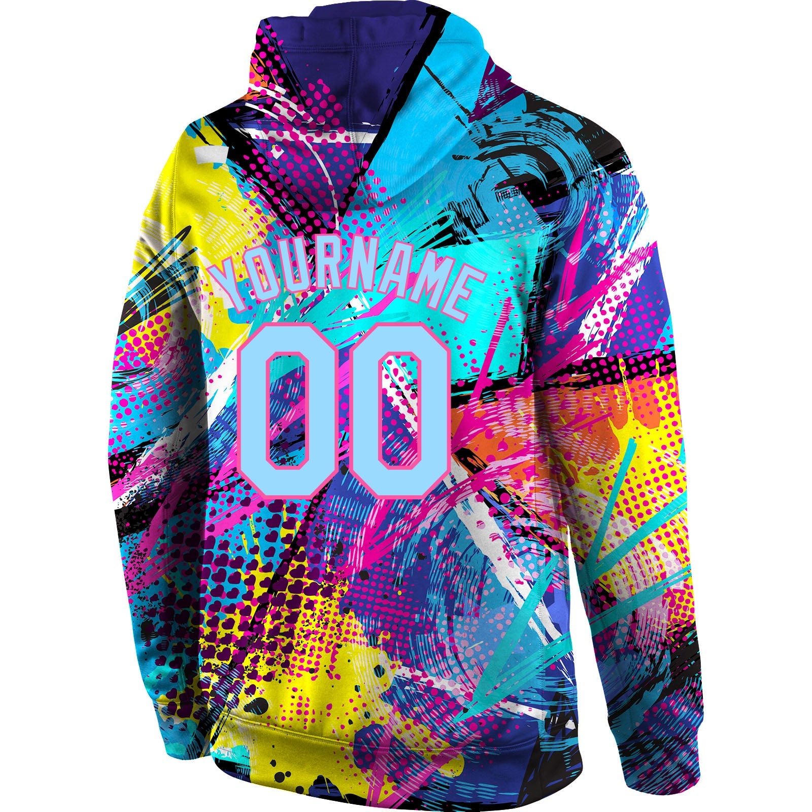 Custom Stitched Graffiti Pattern Light Blue-Pink 3D Sports Pullover Sweatshirt Hoodie view 3