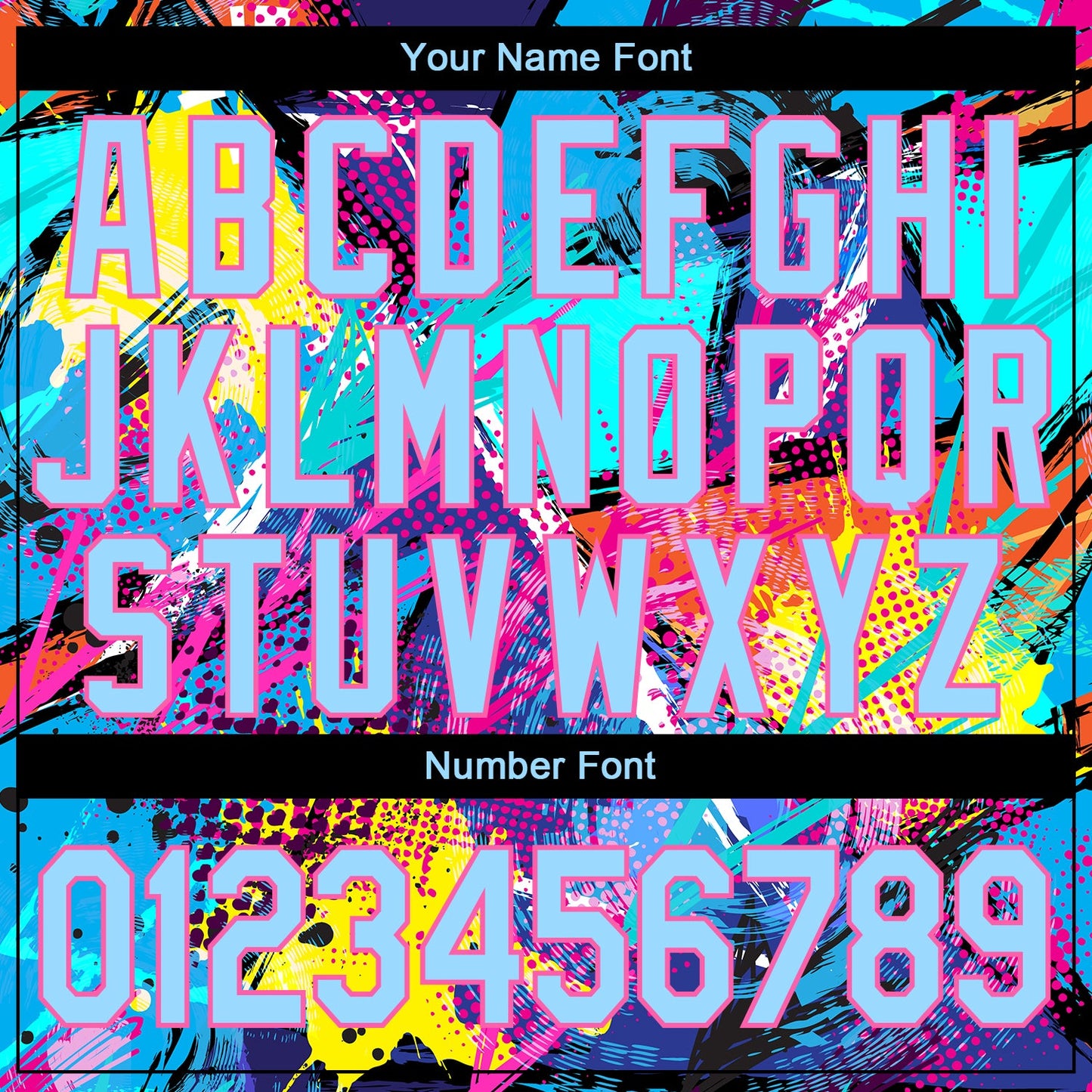 Custom Stitched Graffiti Pattern Light Blue-Pink 3D Sports Pullover Sweatshirt Hoodie view 6