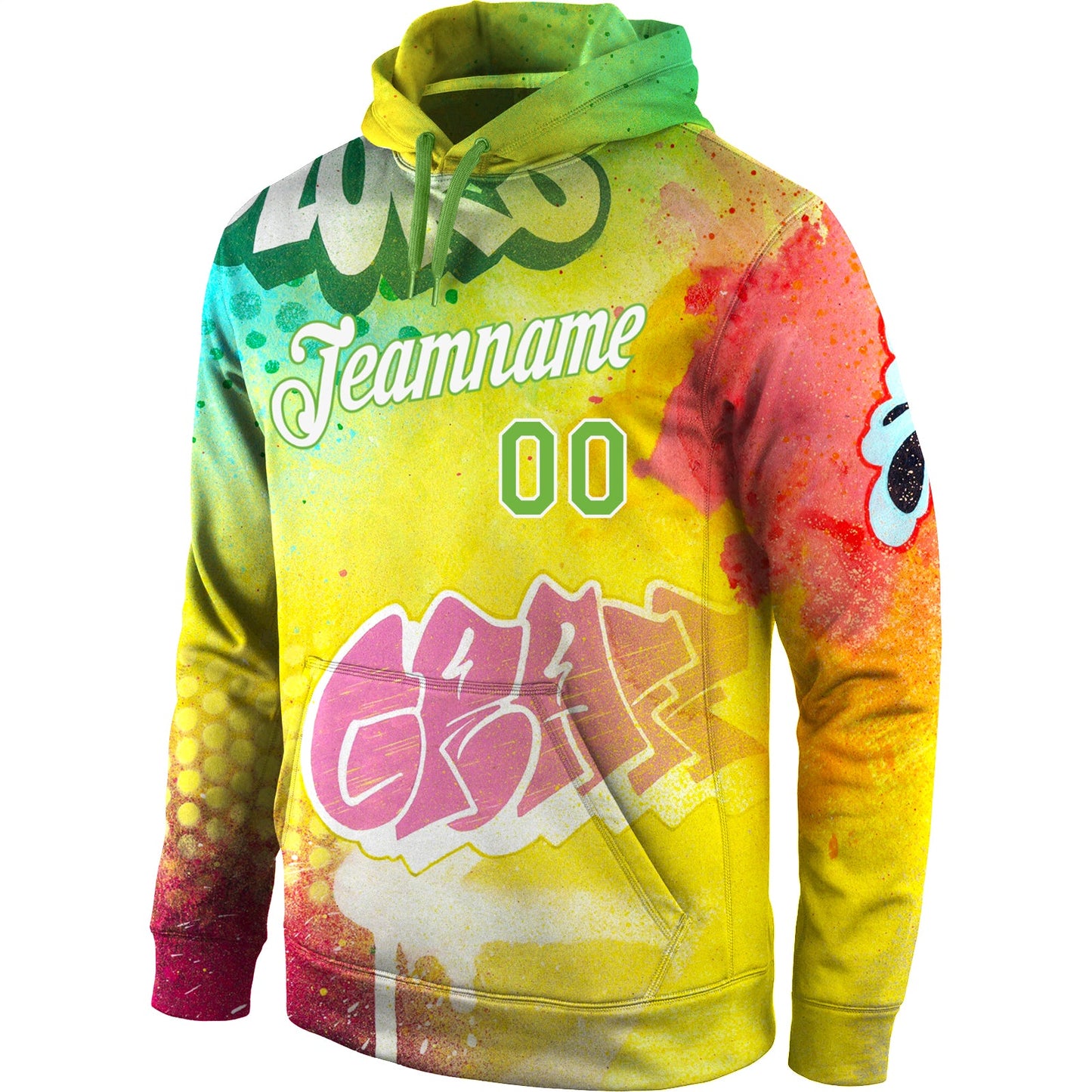 Custom Stitched Graffiti Pattern Neon Green-White 3D Sports Pullover Sweatshirt Hoodie view 2