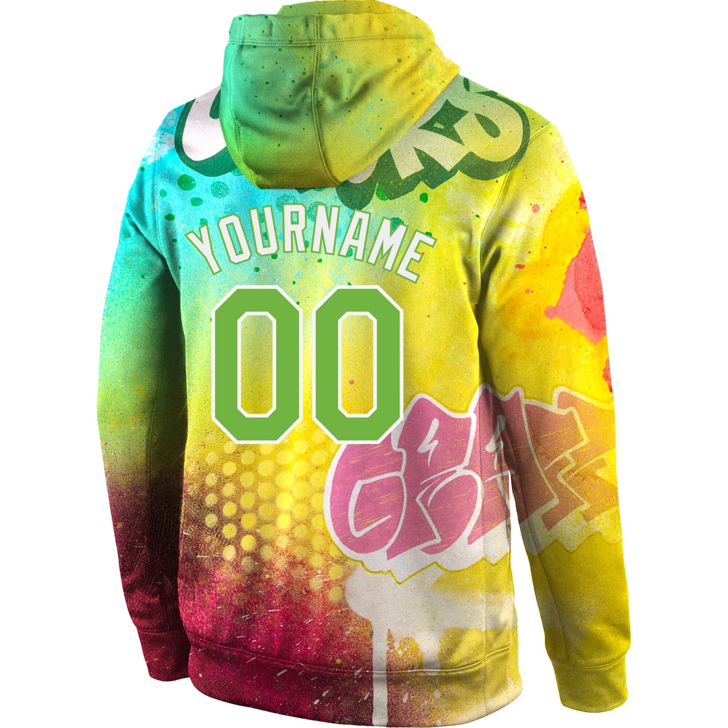 Custom Stitched Graffiti Pattern Neon Green-White 3D Sports Pullover Sweatshirt Hoodie view 3