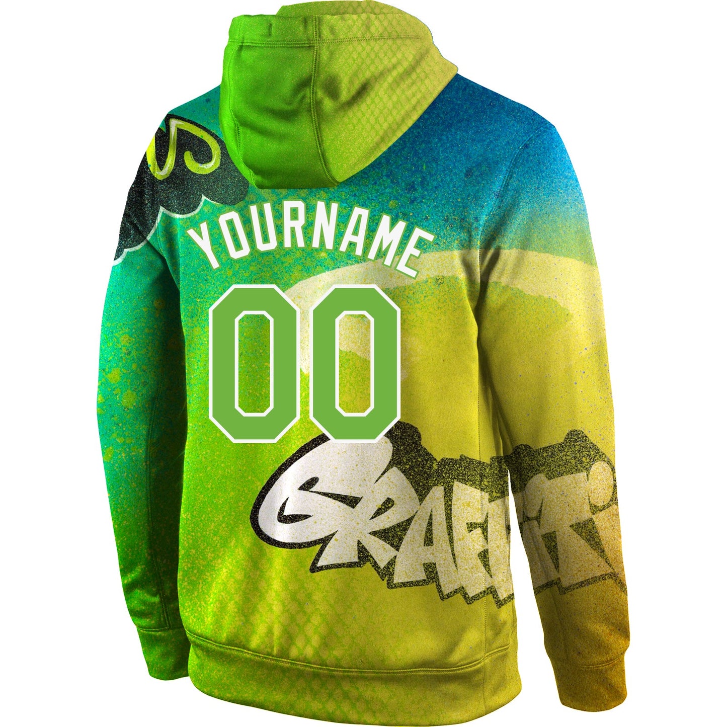 Custom Stitched Graffiti Pattern Neon Green-White 3D Sports Pullover Sweatshirt Hoodie view 3