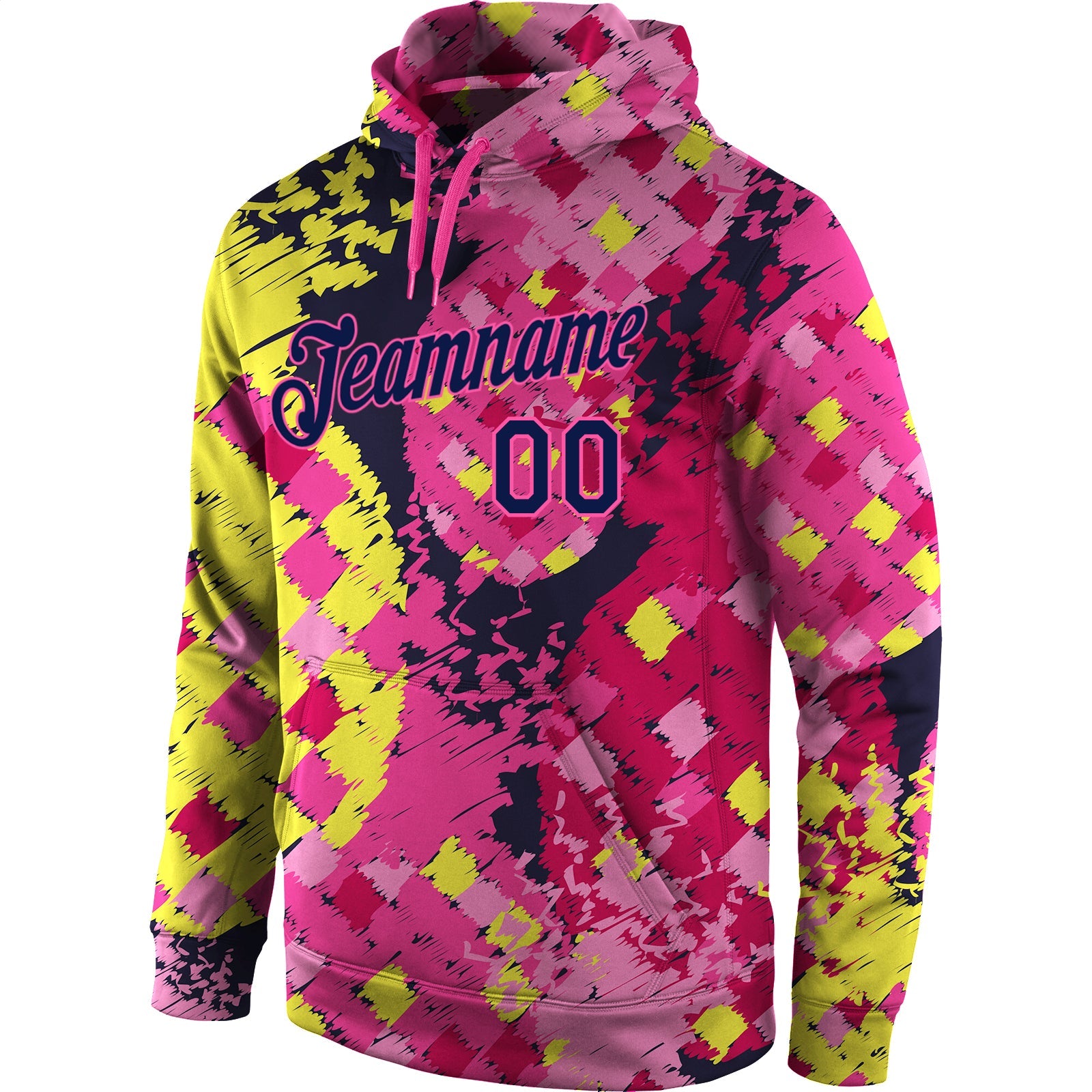 Custom Stitched Graffiti Pattern Navy-Pink 3D Sports Pullover Sweatshirt Hoodie view 2