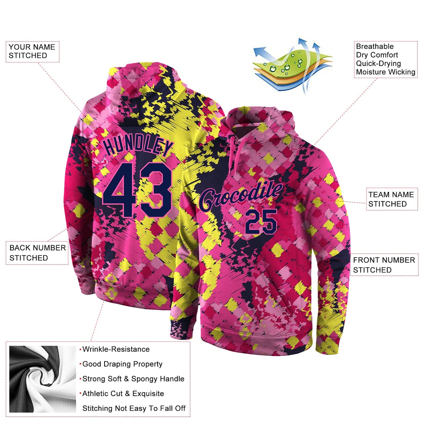 Custom Stitched Graffiti Pattern Navy-Pink 3D Sports Pullover Sweatshirt Hoodie view 4