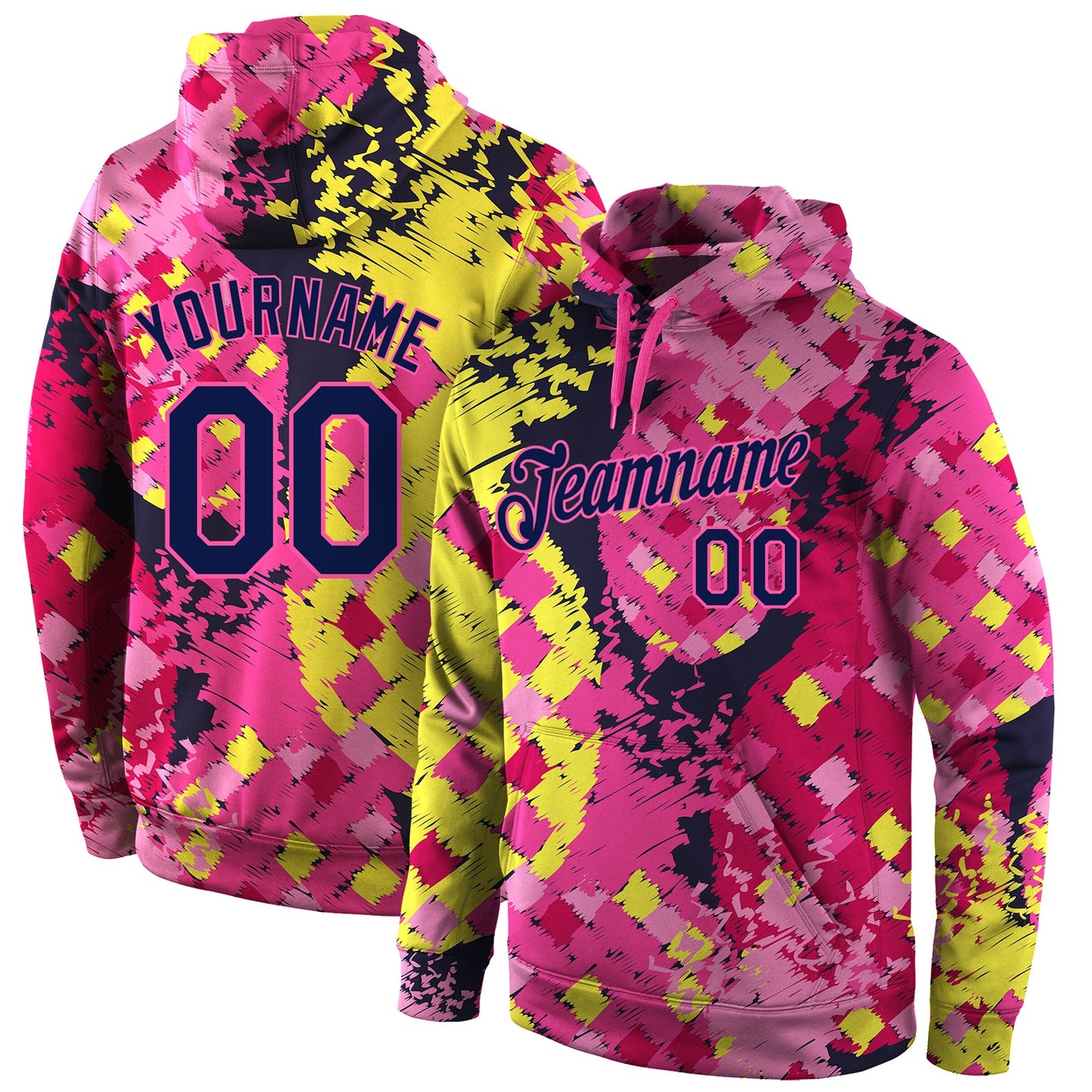 Custom Stitched Graffiti Pattern Navy-Pink 3D Sports Pullover Sweatshirt Hoodie - Main View
