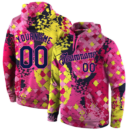 Custom Stitched Graffiti Pattern Navy-Pink 3D Sports Pullover Sweatshirt Hoodie - Main View