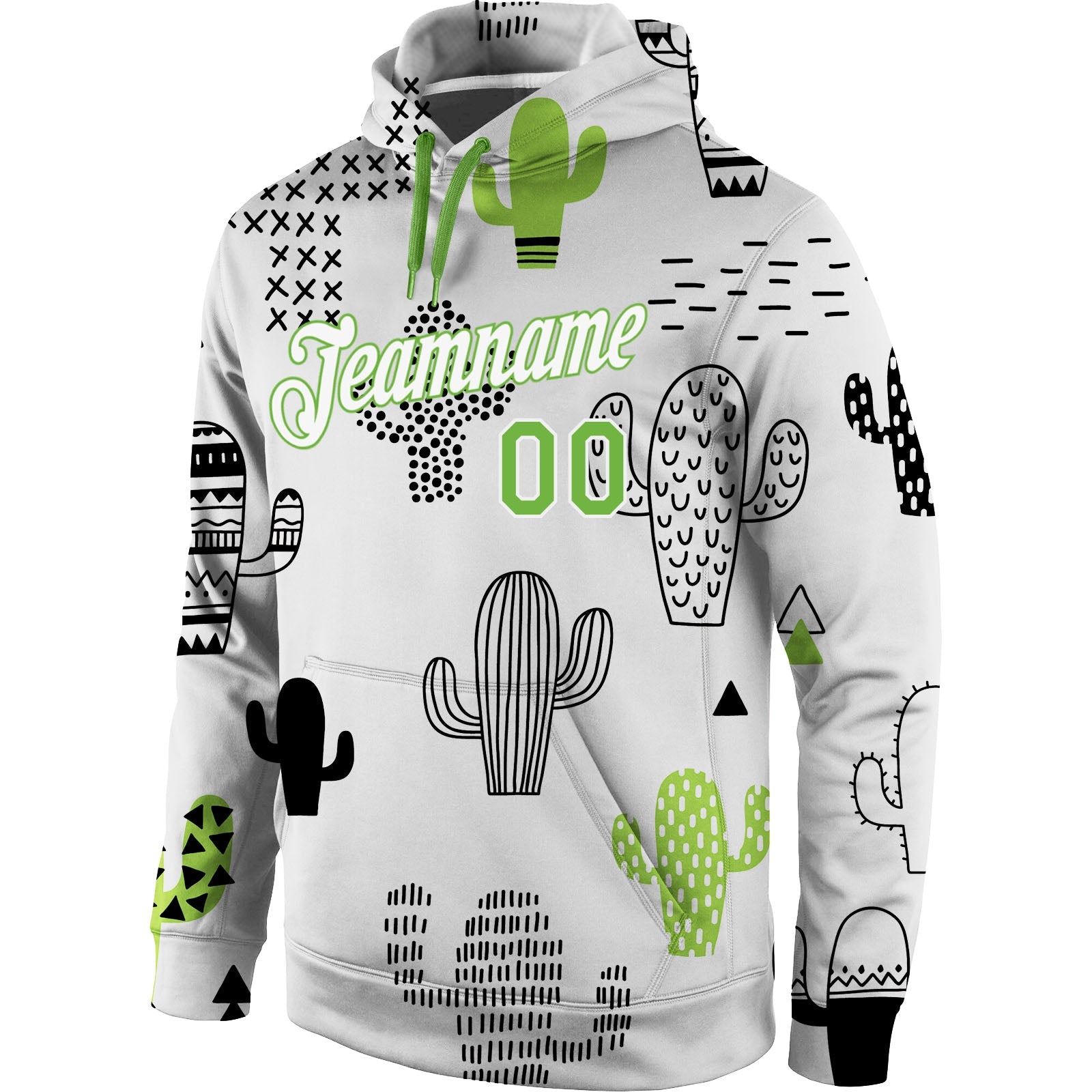 Custom Stitched Graffiti Pattern Neon Green-White 3D Cactus Sports Pullover Sweatshirt Hoodie view 2