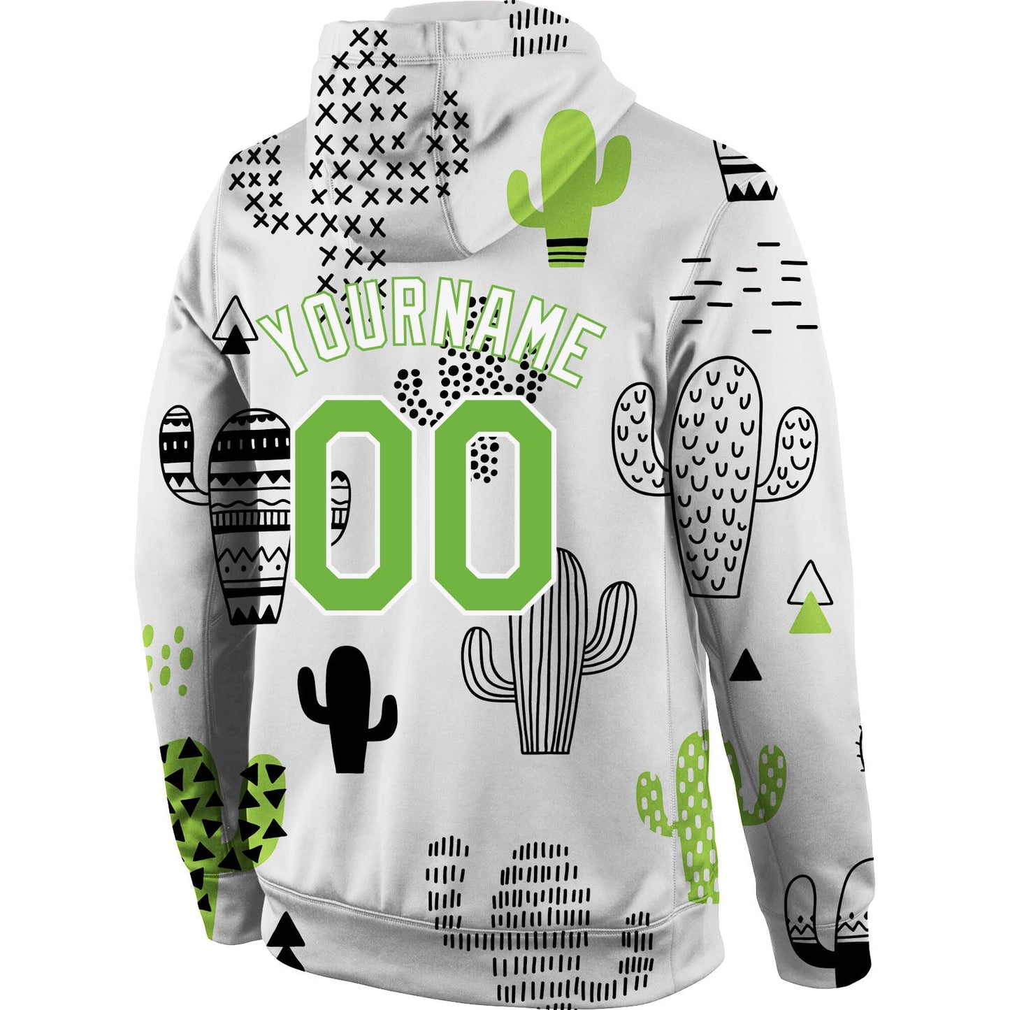 Custom Stitched Graffiti Pattern Neon Green-White 3D Cactus Sports Pullover Sweatshirt Hoodie view 3