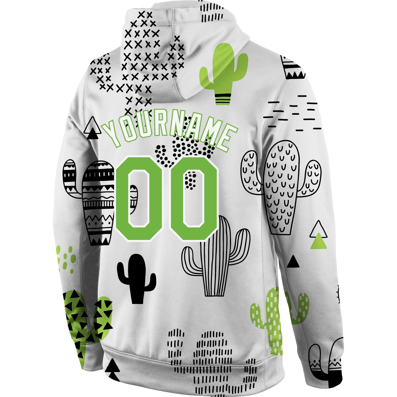 Custom Stitched Graffiti Pattern Neon Green-White 3D Cactus Sports Pullover Sweatshirt Hoodie view 3