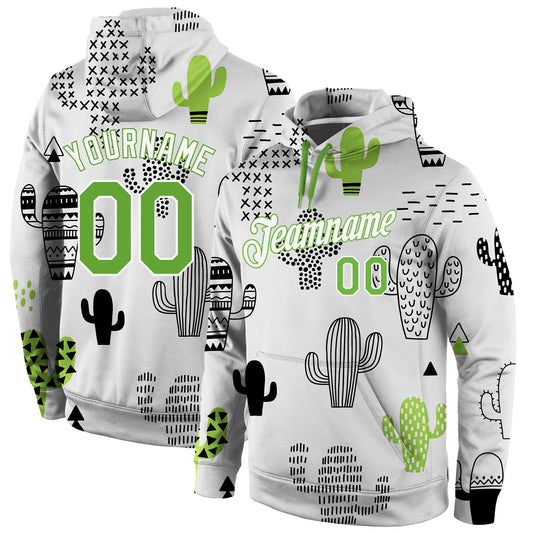 Custom Stitched Graffiti Pattern Neon Green-White 3D Cactus Sports Pullover Sweatshirt Hoodie - Main View