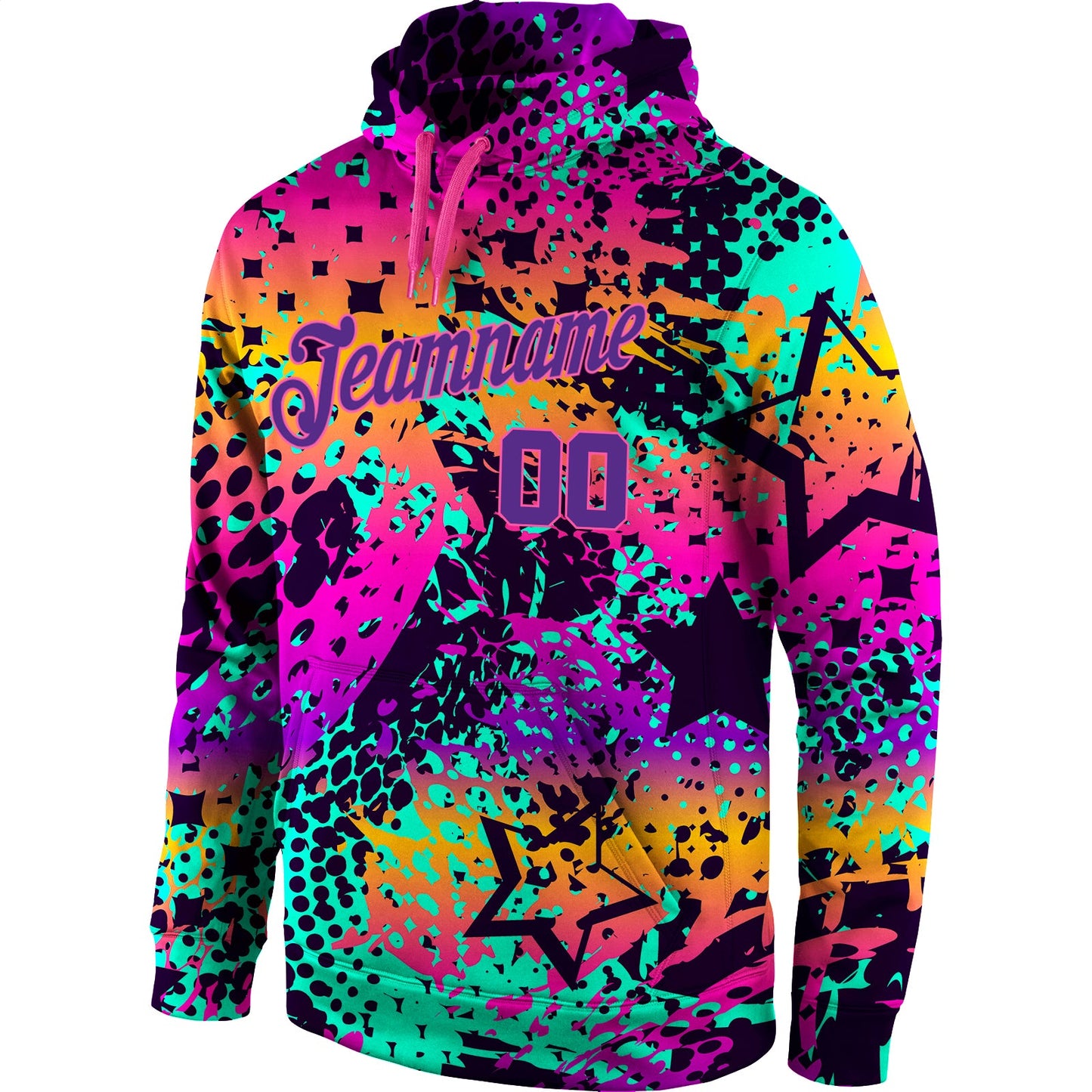 Custom Stitched Graffiti Pattern Purple-Pink 3D Sports Pullover Sweatshirt Hoodie view 2