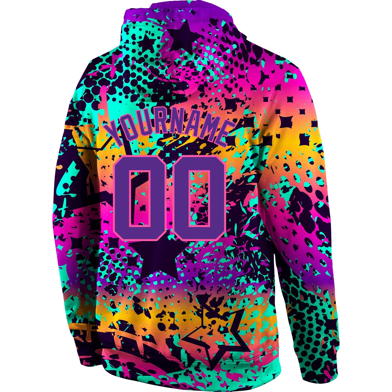 Custom Stitched Graffiti Pattern Purple-Pink 3D Sports Pullover Sweatshirt Hoodie view 3