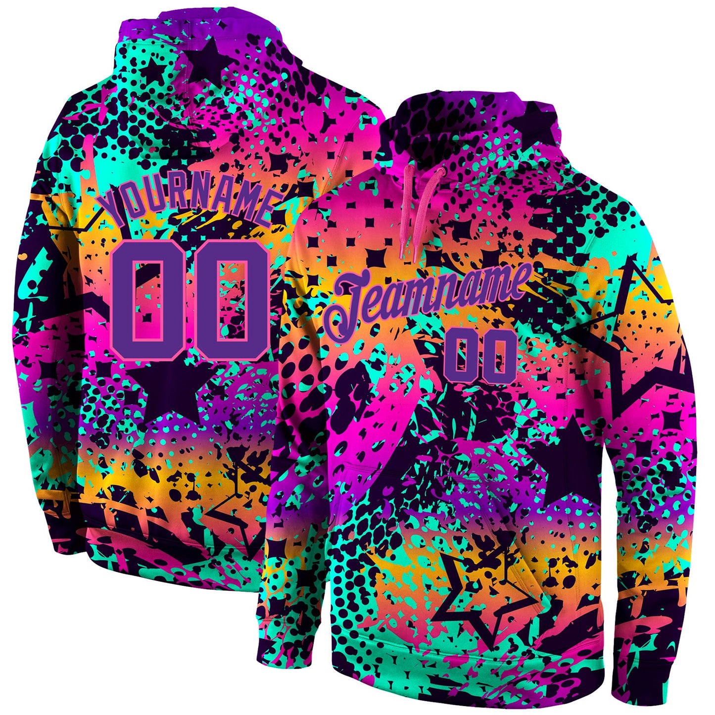Custom Stitched Graffiti Pattern Purple-Pink 3D Sports Pullover Sweatshirt Hoodie - Main View