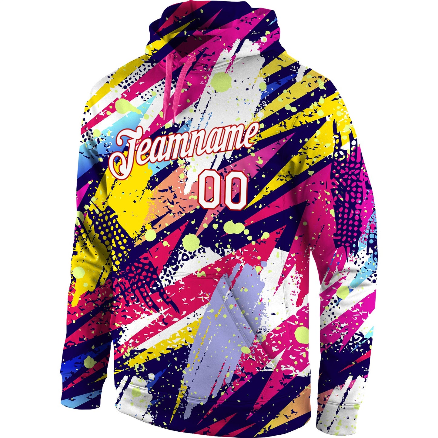 Custom Stitched Graffiti Pattern White-Red 3D Sports Pullover Sweatshirt Hoodie view 2