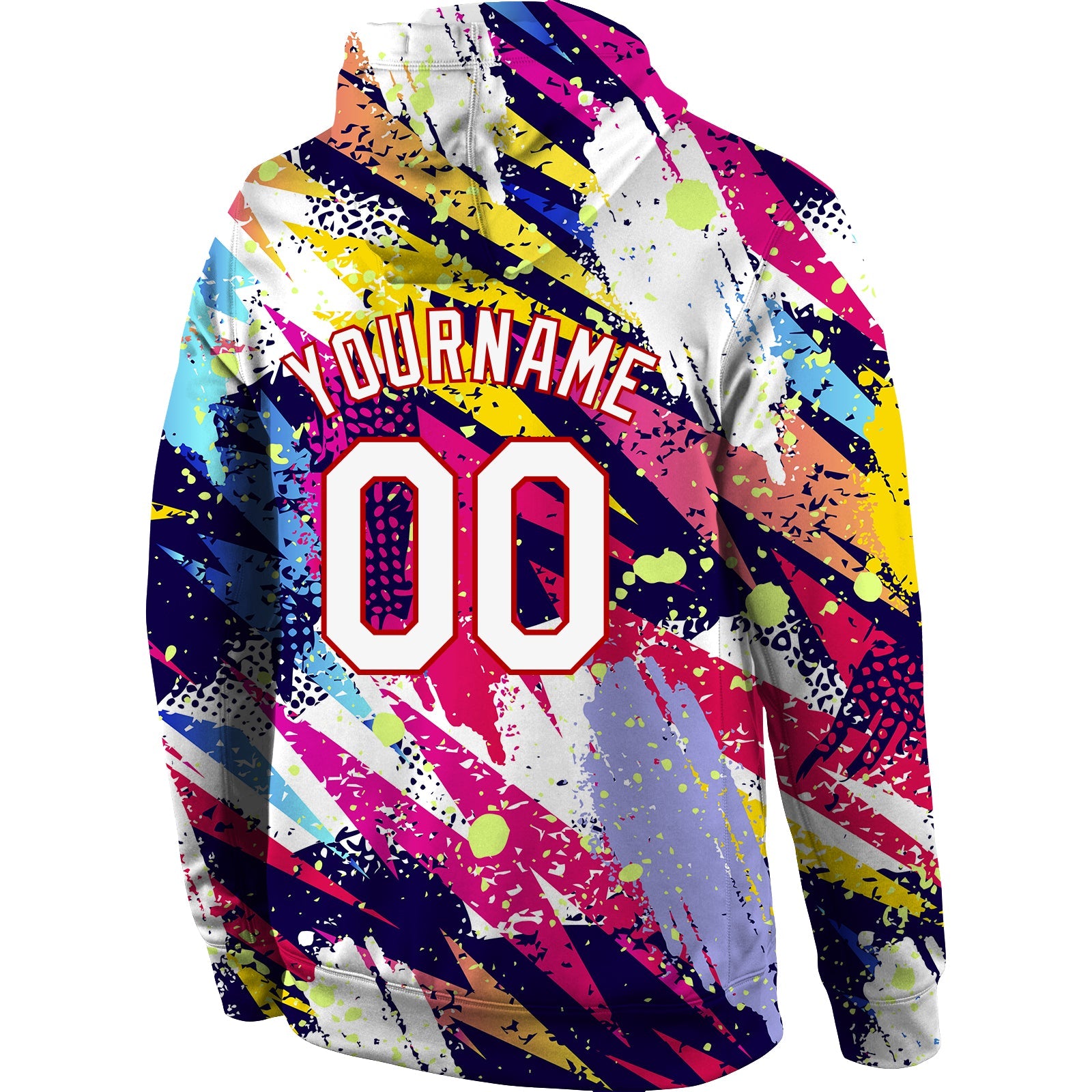 Custom Stitched Graffiti Pattern White-Red 3D Sports Pullover Sweatshirt Hoodie view 3