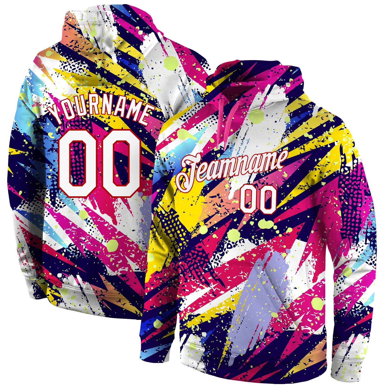 Custom Stitched Graffiti Pattern White-Red 3D Sports Pullover Sweatshirt Hoodie - Main View