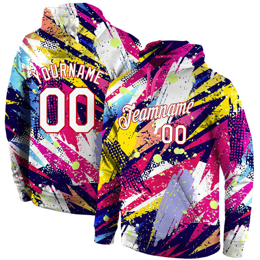 Custom Stitched Graffiti Pattern White-Red 3D Sports Pullover Sweatshirt Hoodie - Main View