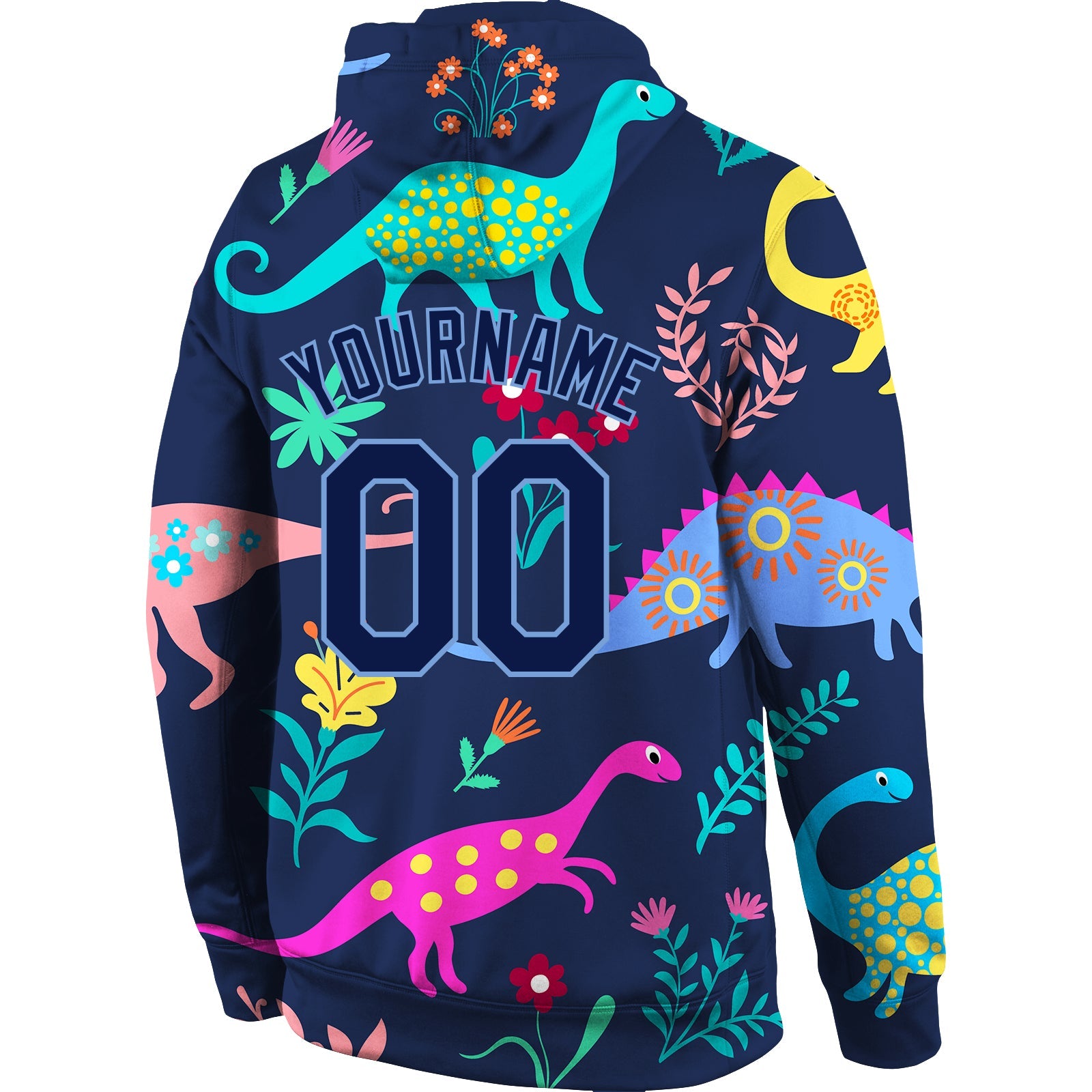 Custom Stitched Graffiti Pattern Navy-Light Blue 3D Dinosaur Sports Pullover Sweatshirt Hoodie view 3