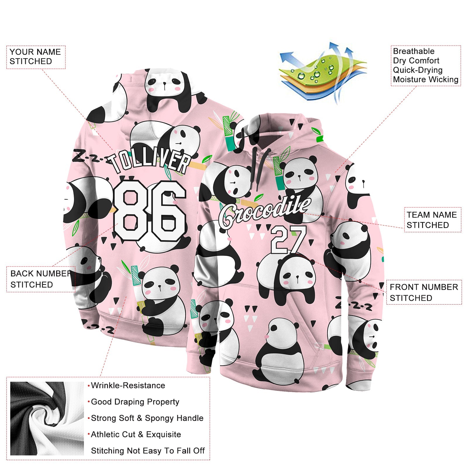 Custom Stitched Graffiti Pattern White-Black 3D Panda Sports Pullover Sweatshirt Hoodie view 4