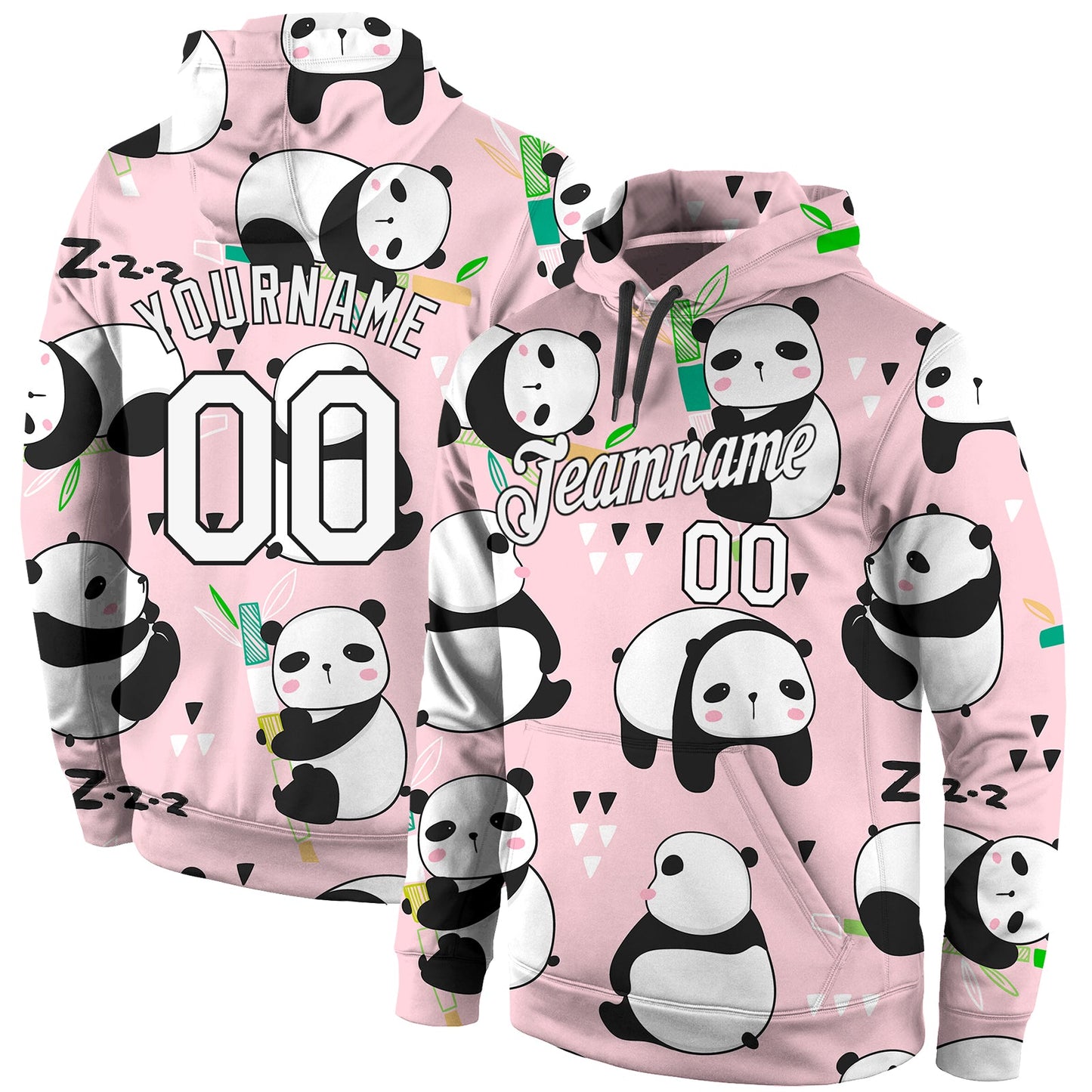 Custom Stitched Graffiti Pattern White-Black 3D Panda Sports Pullover Sweatshirt Hoodie - Main View