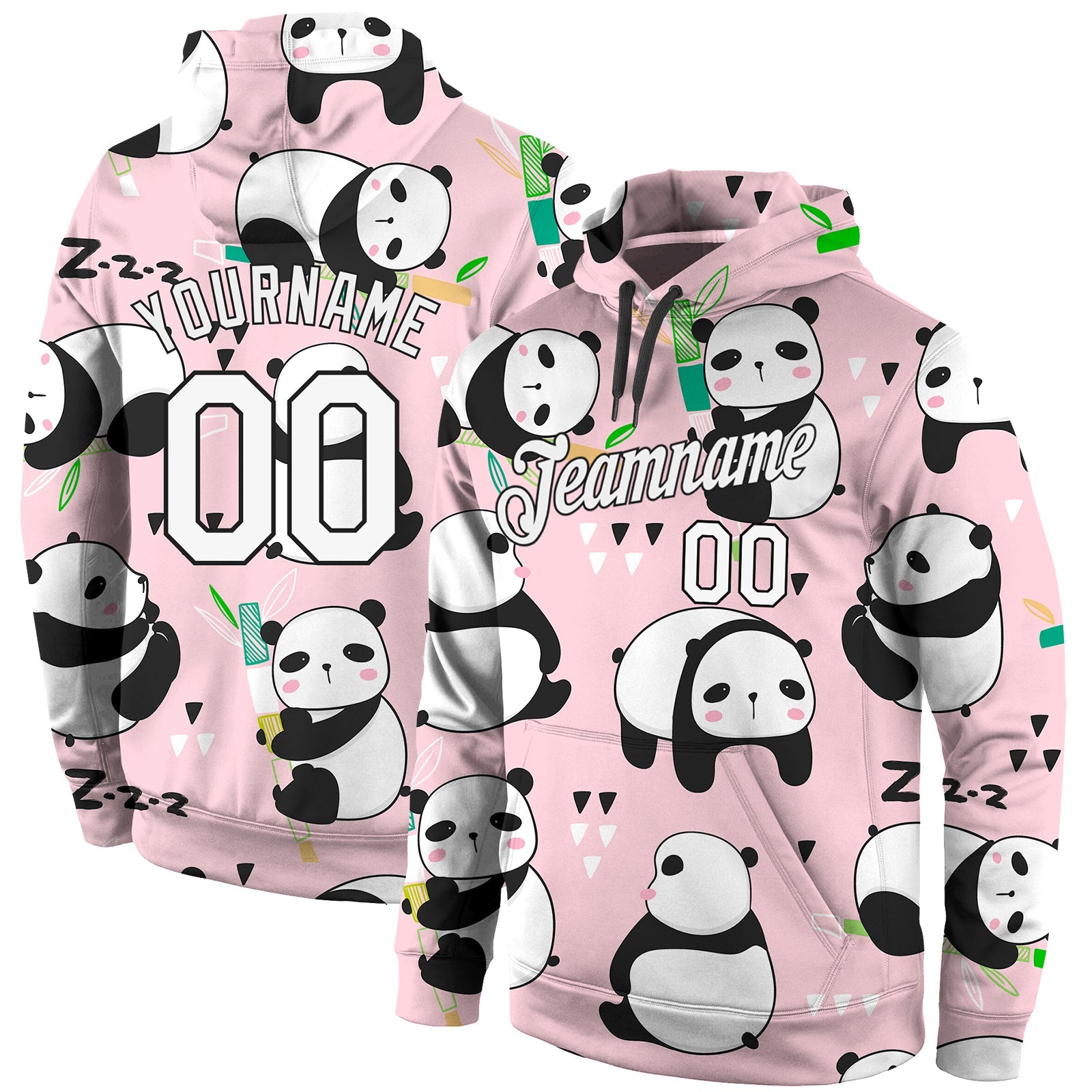 Custom Stitched Graffiti Pattern White-Black 3D Panda Sports Pullover Sweatshirt Hoodie - Main View