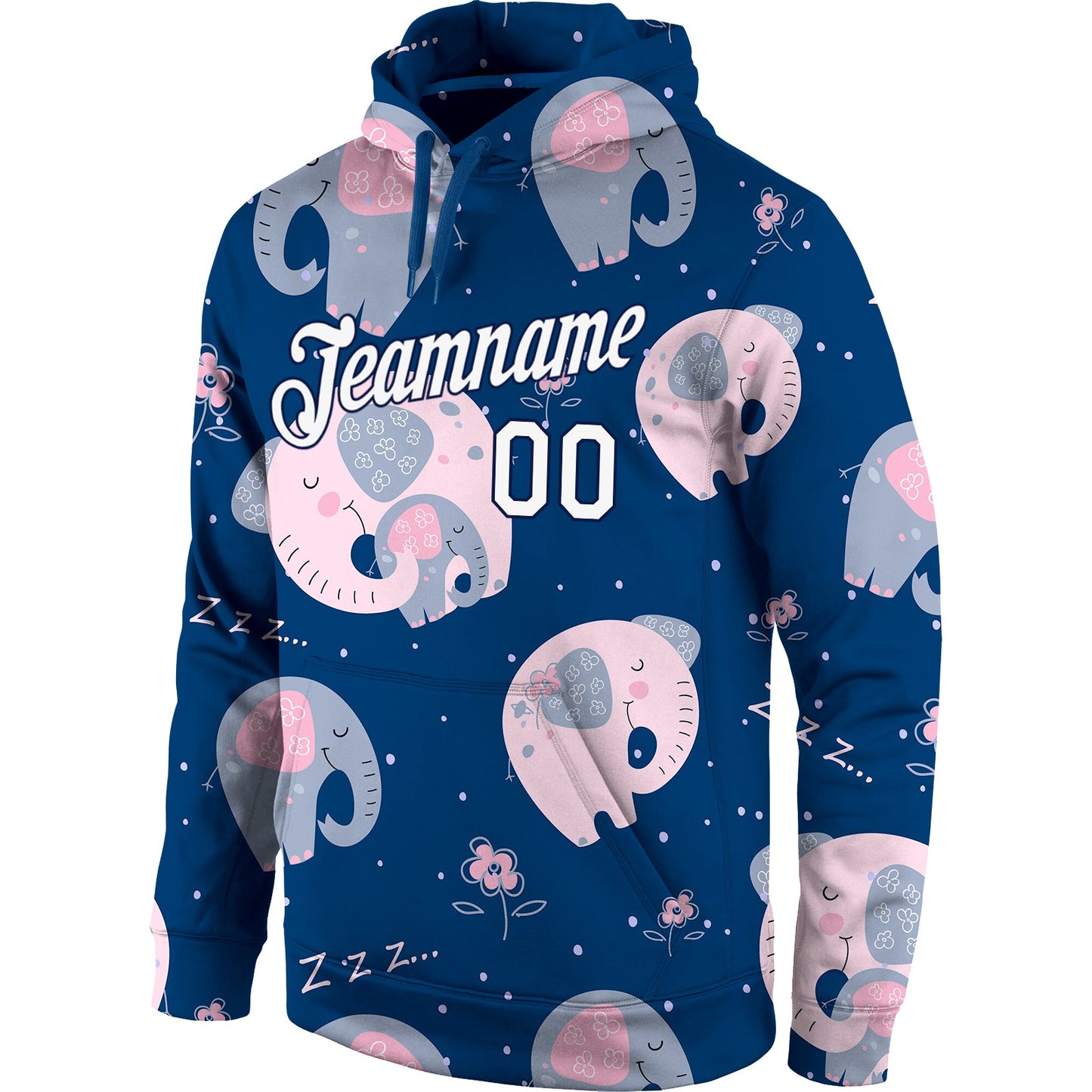 Custom Stitched Graffiti Pattern White-Navy 3D Elephant Sports Pullover Sweatshirt Hoodie view 2