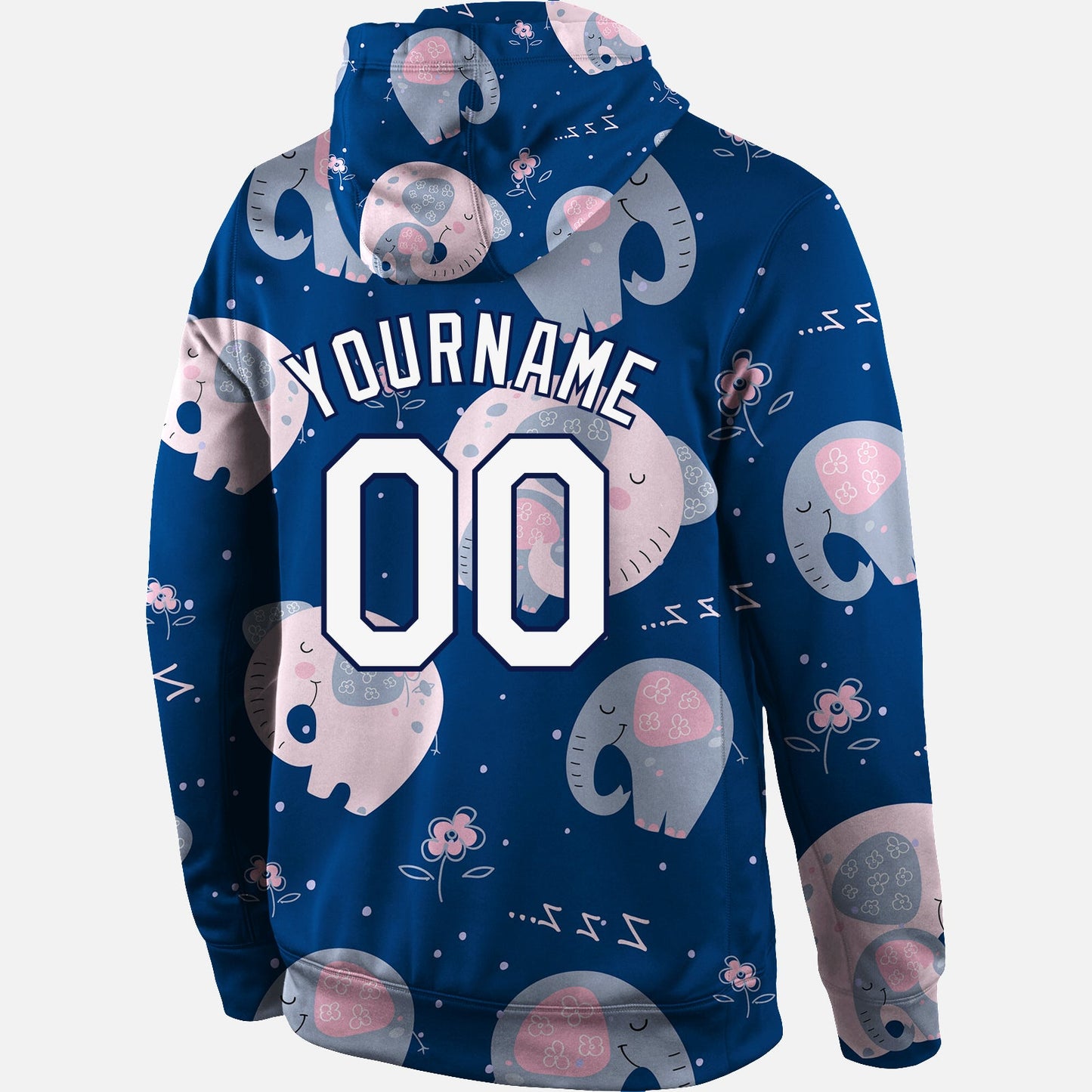 Custom Stitched Graffiti Pattern White-Navy 3D Elephant Sports Pullover Sweatshirt Hoodie view 3