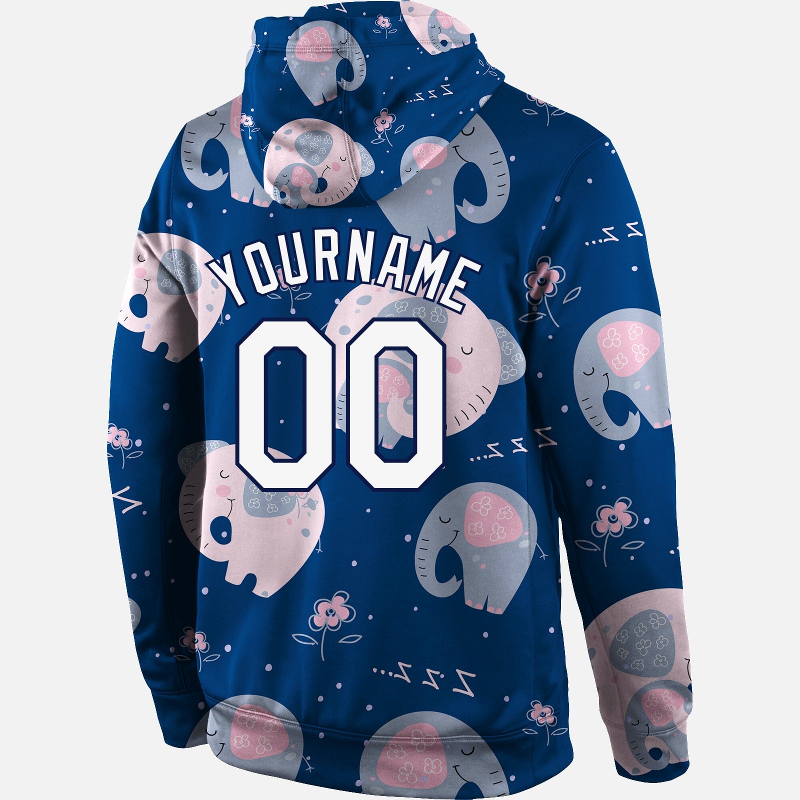 Custom Stitched Graffiti Pattern White-Navy 3D Elephant Sports Pullover Sweatshirt Hoodie view 3