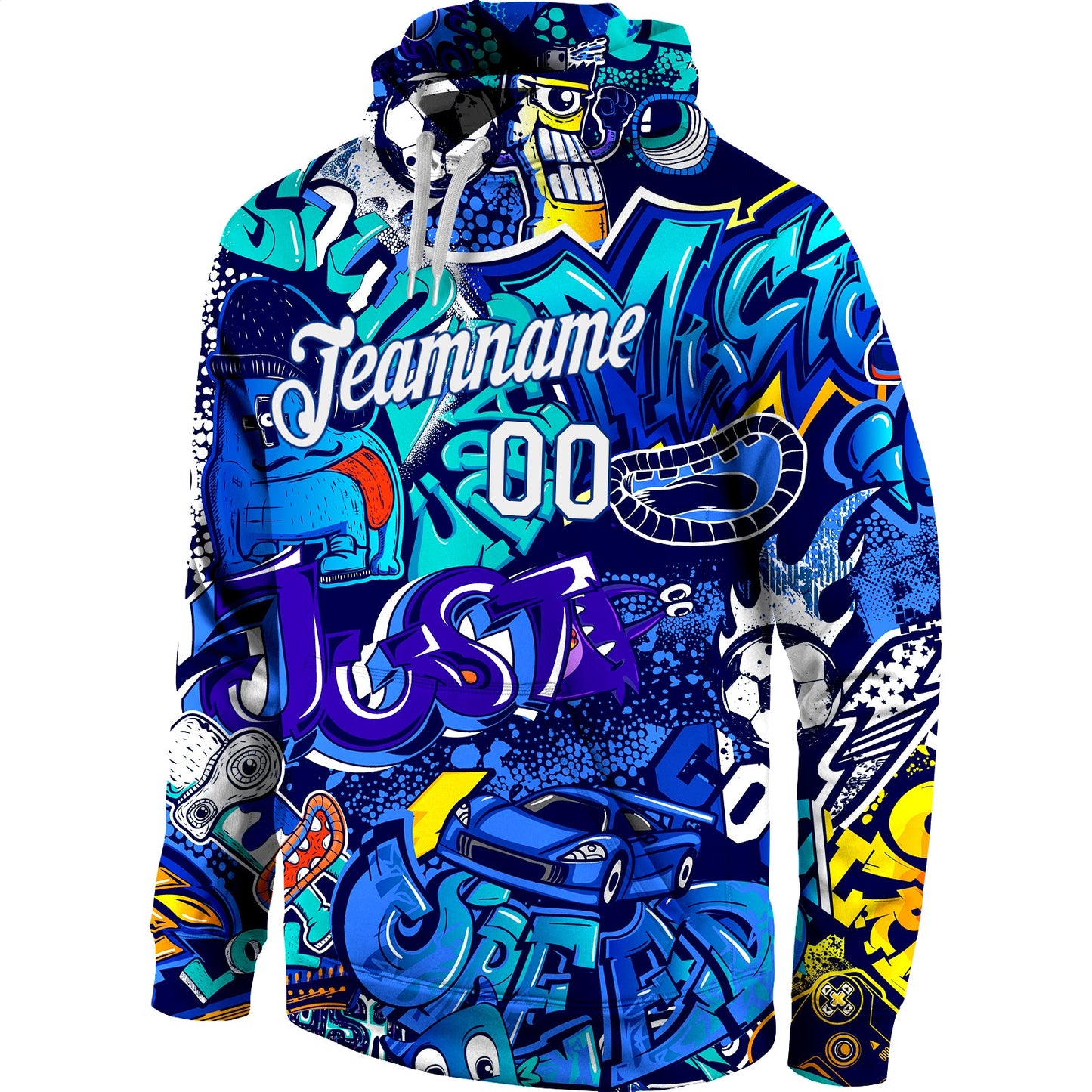 Custom Stitched Graffiti Pattern White-Royal 3D Sports Pullover Sweatshirt Hoodie view 3