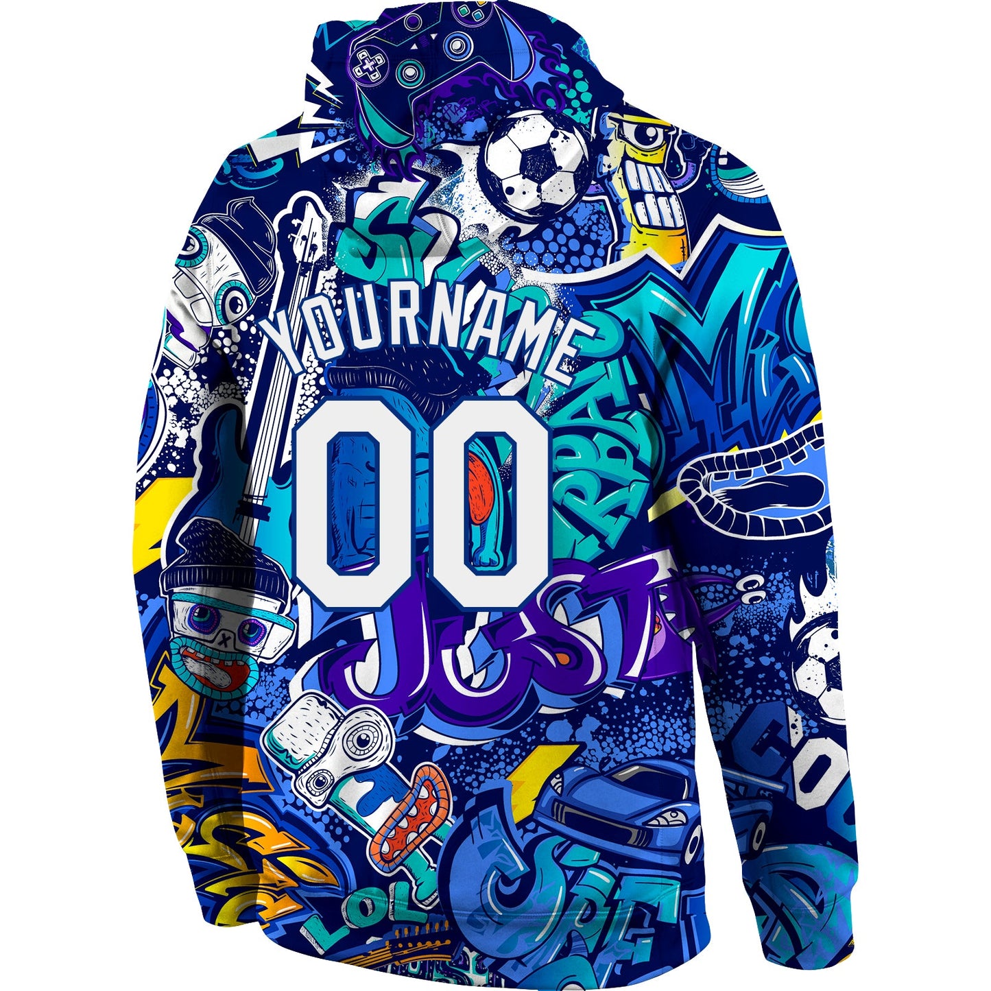 Custom Stitched Graffiti Pattern White-Royal 3D Sports Pullover Sweatshirt Hoodie view 4