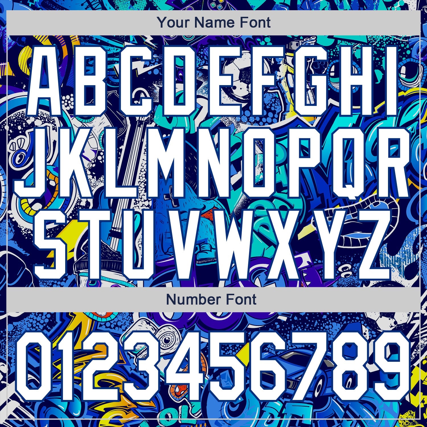Custom Stitched Graffiti Pattern White-Royal 3D Sports Pullover Sweatshirt Hoodie view 7