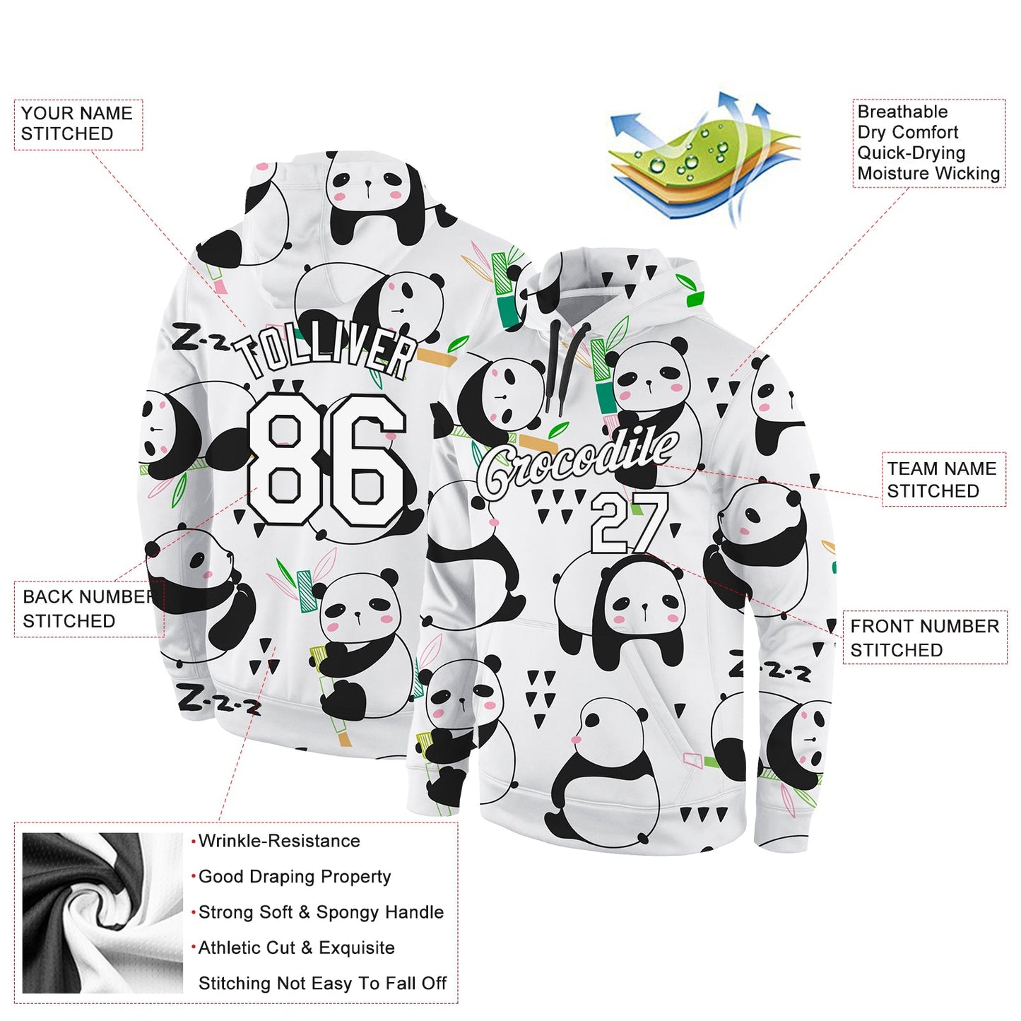 Custom Stitched Graffiti Pattern White-Black 3D Panda Sports Pullover Sweatshirt Hoodie view 4