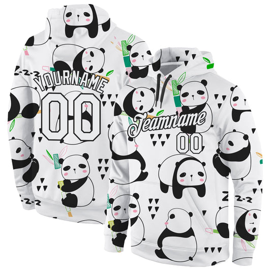 Custom Stitched Graffiti Pattern White-Black 3D Panda Sports Pullover Sweatshirt Hoodie - Main View
