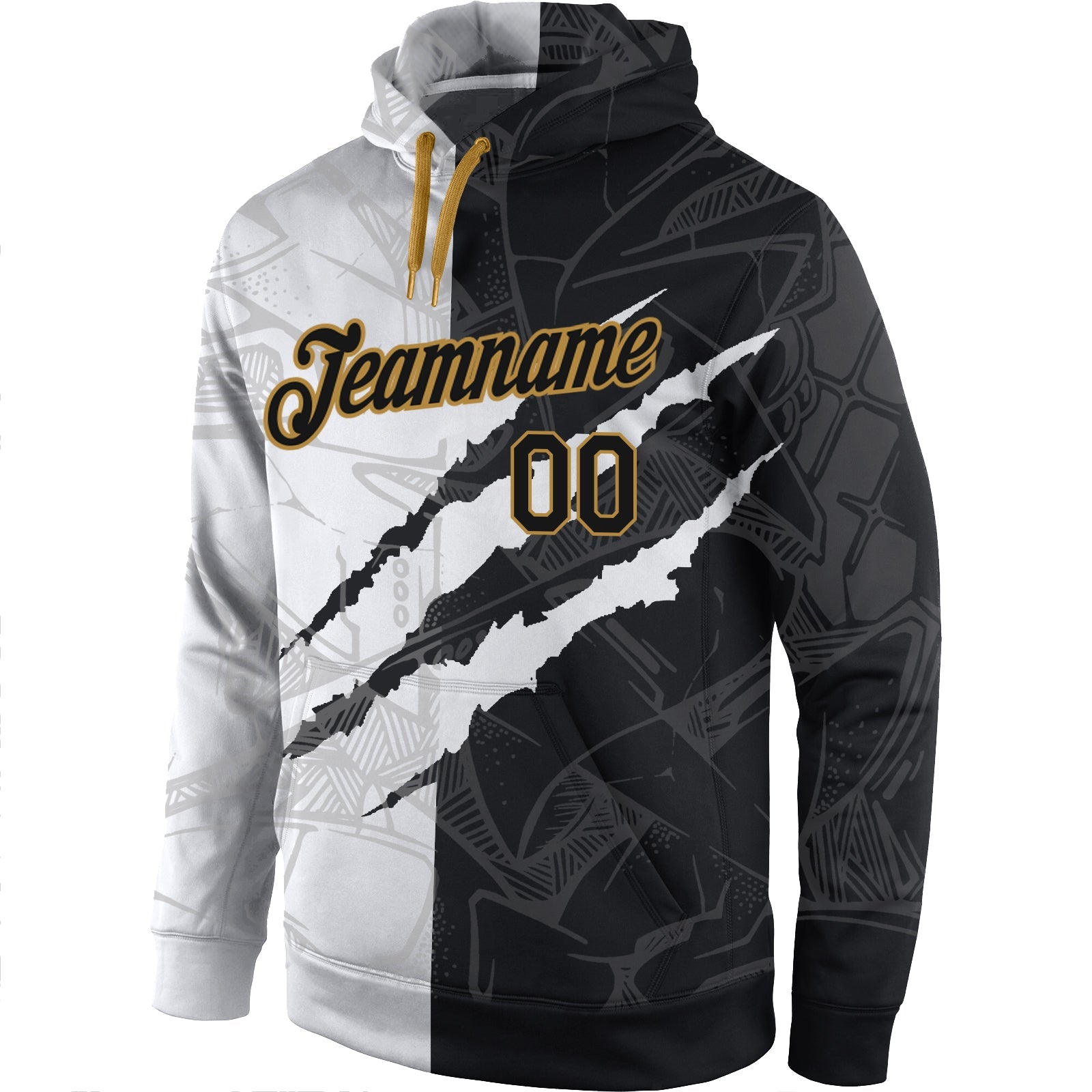 Custom Stitched Graffiti Pattern Black-Old Gold 3D Sports Pullover Sweatshirt Hoodie view 4