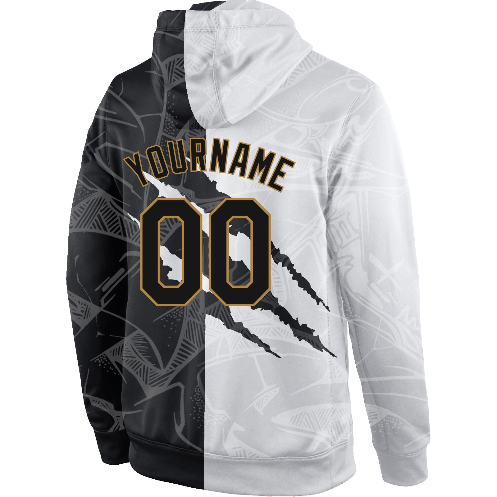 Custom Stitched Graffiti Pattern Black-Old Gold 3D Sports Pullover Sweatshirt Hoodie view 5